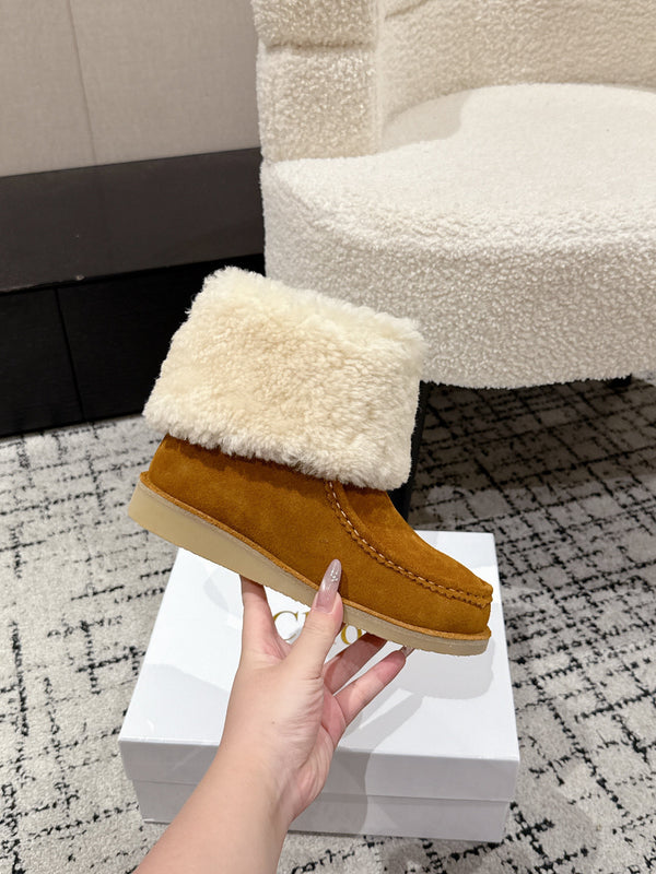 Chloe Snow Boots Tan Cream Suede Wool 514334