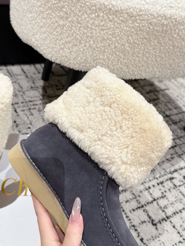 Chloe Snow Boots Gray Suede Wool 514336