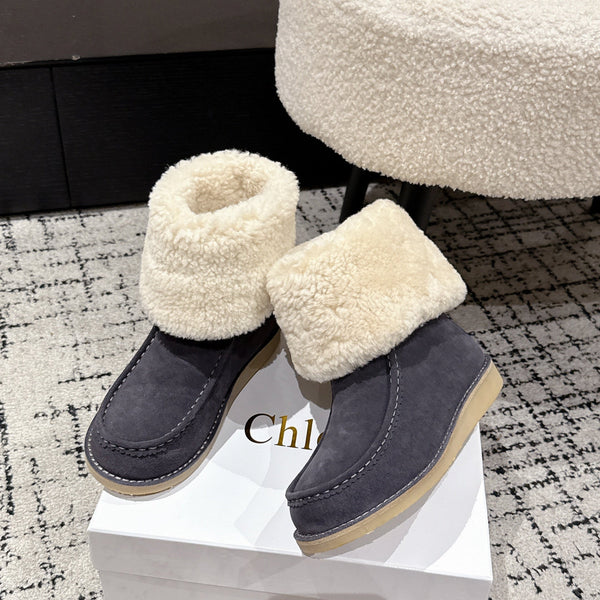 Chloe Snow Boots Gray Suede Wool 514336