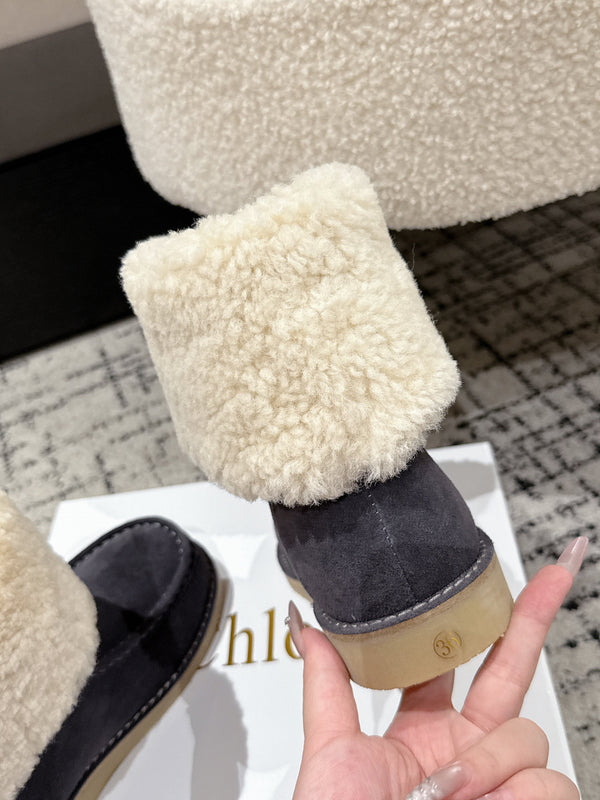 Chloe Snow Boots Gray Suede Wool 514336