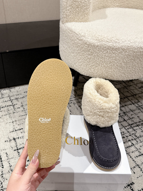 Chloe Snow Boots Gray Suede Wool 514336