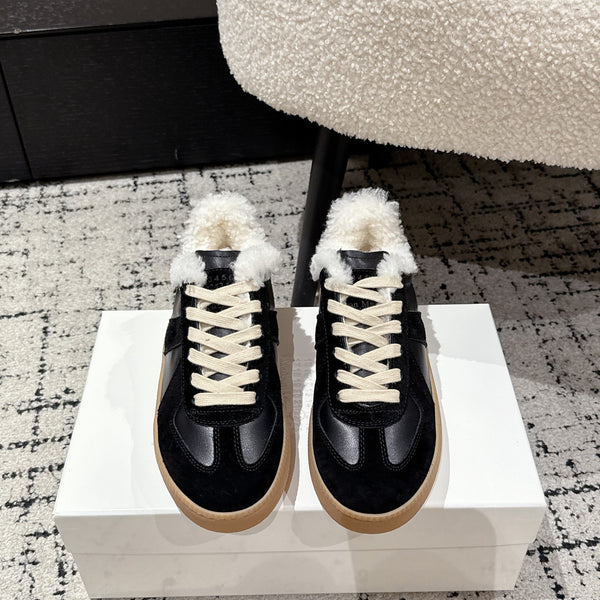 MM Platform Chaussures d'entraînement allemandes 50mm Daim noir Fourrure de mouton 558418