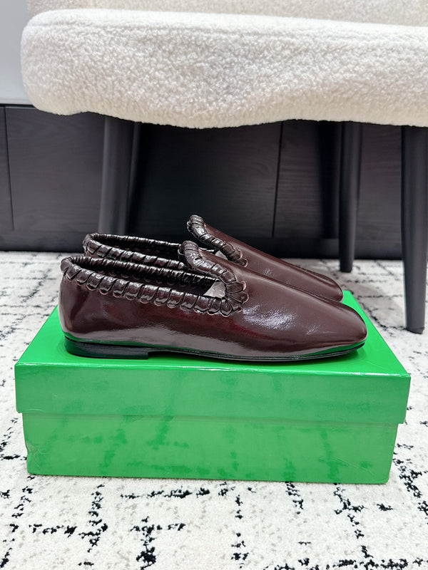 BV Sabato Loafers Flat Italian Brown Glossy Leather 770001