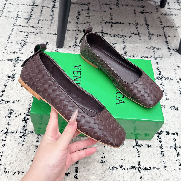 BV Charlotte Ballet Flat Coffee Woven Leather 769990