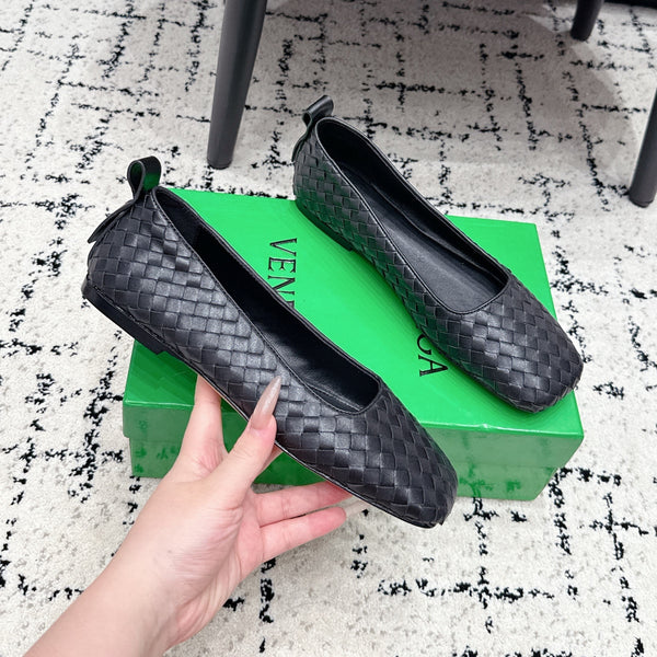 BV Charlotte Ballet Flat Black Woven Leather 769996