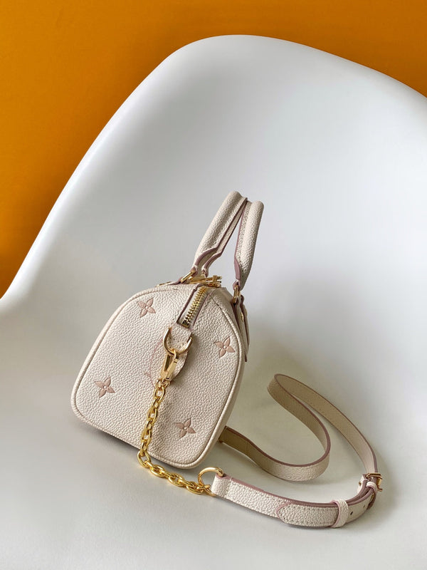LV Speedy 20 Bandoulière Bag Beige Embossed cowhide 252519