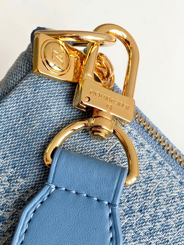 LV Pochette Accessories XL Denim Blue Cotton 3D Effect Damier Denim Pattern GHW