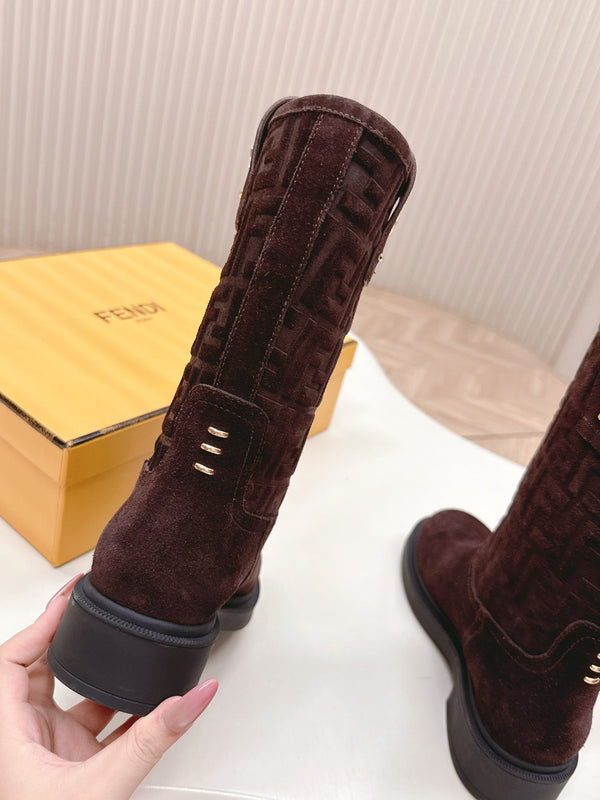 Fendi 25 Short Boots Deep Chocolate Brown Suede 500933
