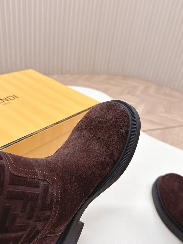 Fendi 25 Short Boots Deep Chocolate Brown Suede 500933