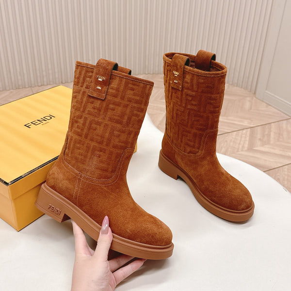 Fendi 25 Short Boots Caramel Brown Suede 500934