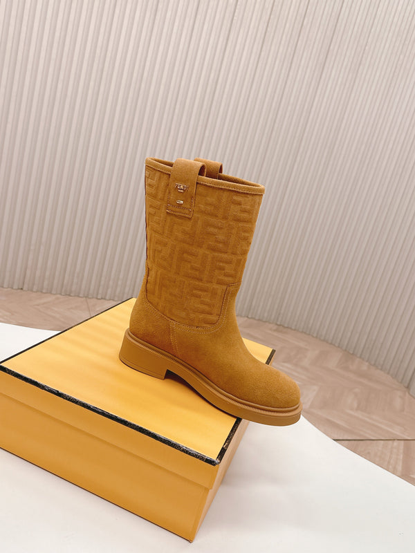 Fendi 25 Short Boots Caramel Yellow Suede 500936