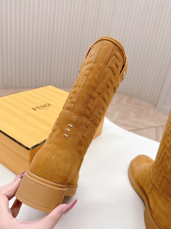 Fendi 25 Short Boots Caramel Yellow Suede 500936