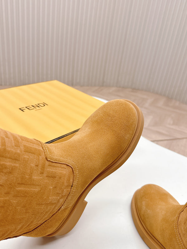 Fendi 25 Short Boots Caramel Yellow Suede 500936