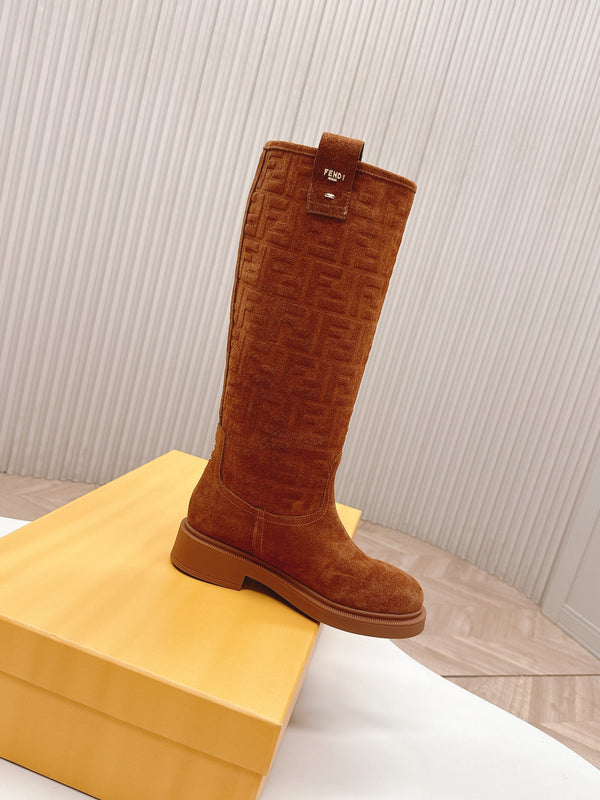 Fendi 25 High Boots Caramel Brown Suede 500939