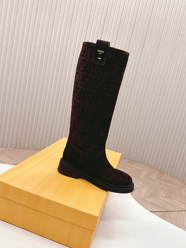 Fendi 25 High Boots Deep Chocolate Brown Suede 500940
