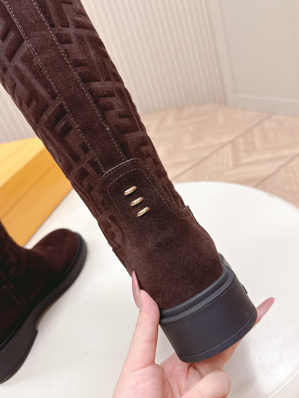 Fendi 25 High Boots Deep Chocolate Brown Suede 500940