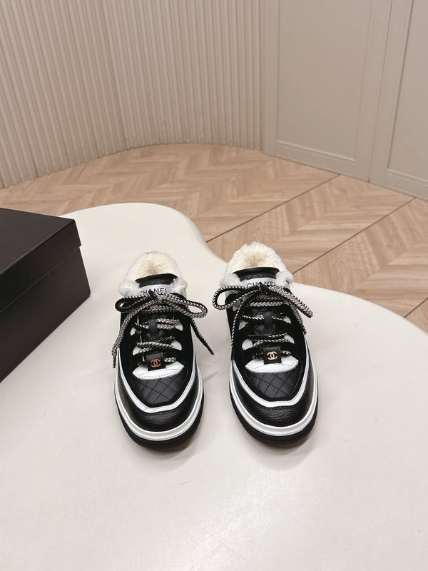 CC 25B Panda Sneakers Black White Fur Leather 542366