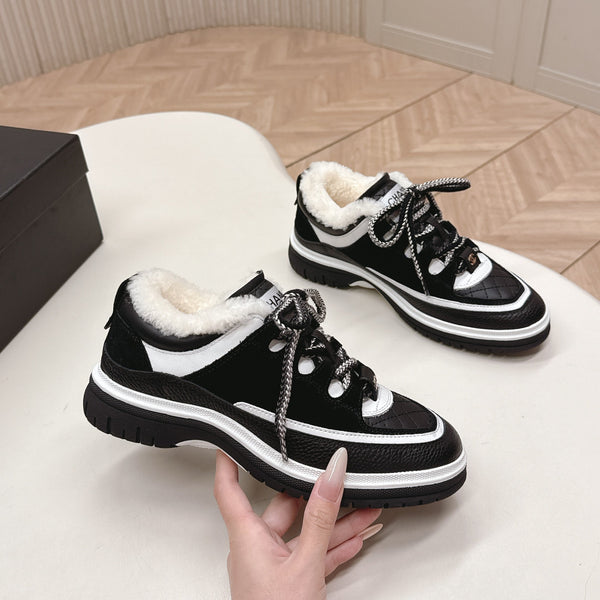 CC 25B Panda Sneakers Black White Fur Leather 542366