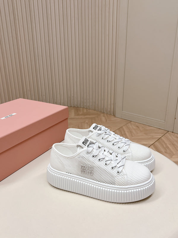 Miu Platform Sneakers White Mesh 798601