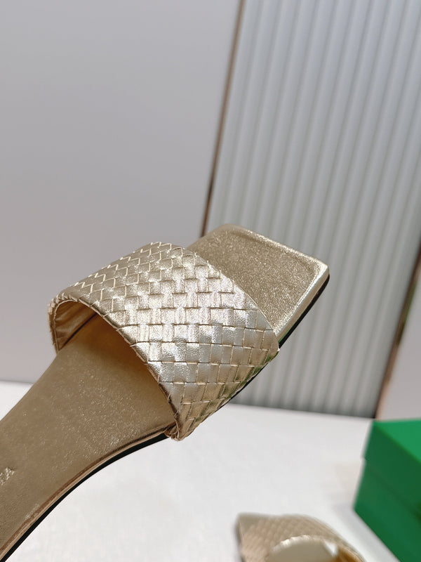 BV Parco Slide Gold Intrecciato Woven Leather 7980445