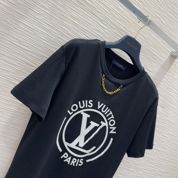 LV 25 Four-Leaf Clover Prints T-shirt Black Cotton