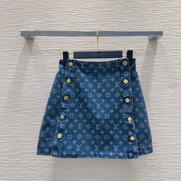 LV 25 Skirt Suit Series Personality Denim Blue Cotton