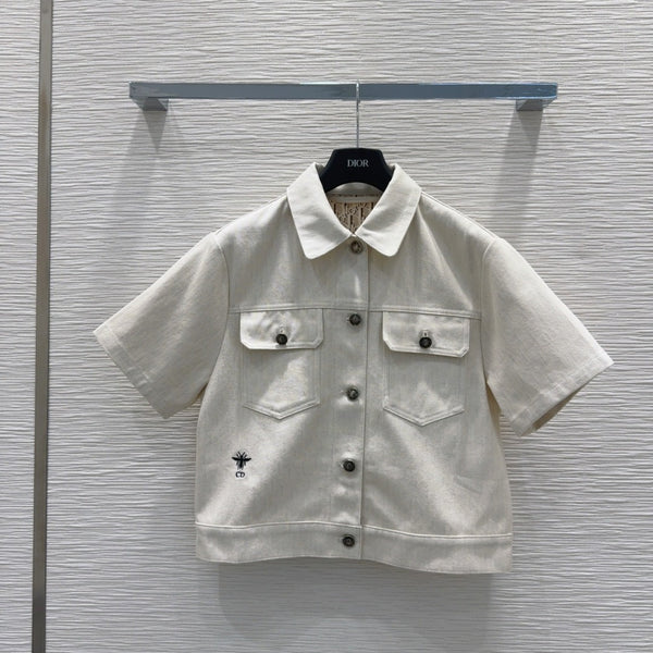 CD 2025 Giacca a maniche corte in cotone beige chiaro