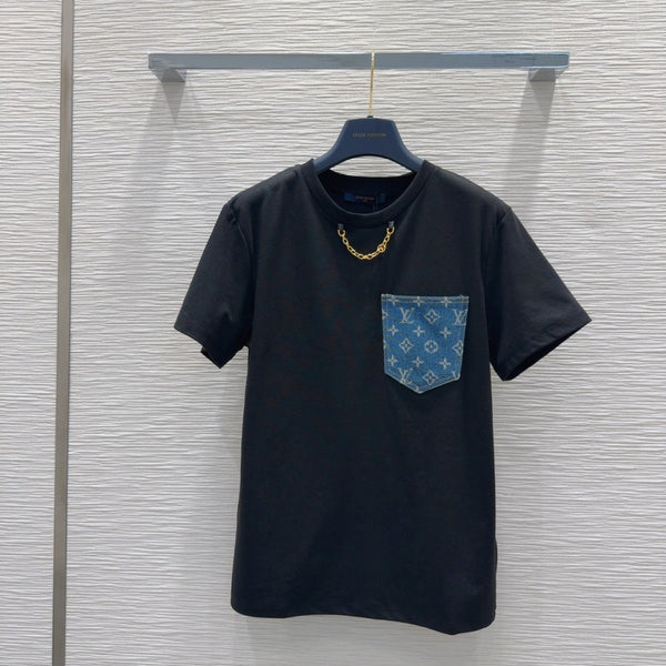 LV 25 Denim Pocket T-shirt Black Cotton