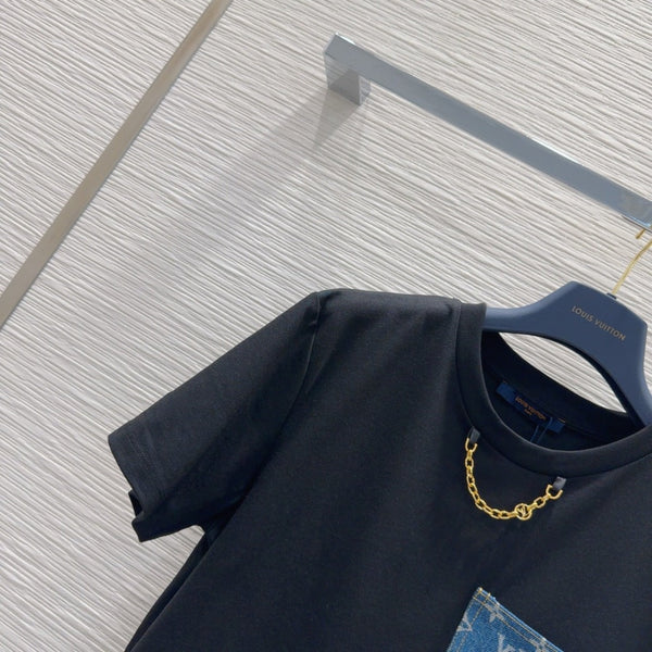 LV 25 Denim Pocket T-shirt Black Cotton