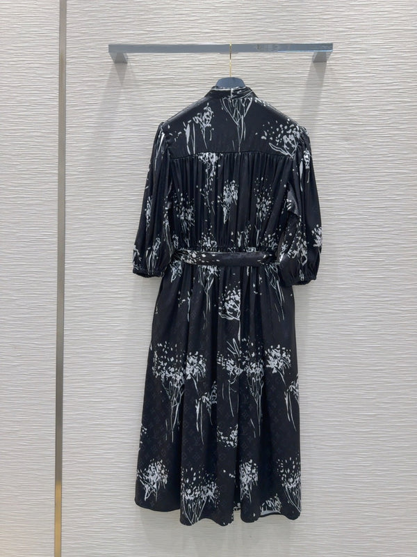 LV 25 Elegant Long Sleeve Dress Black Polyester