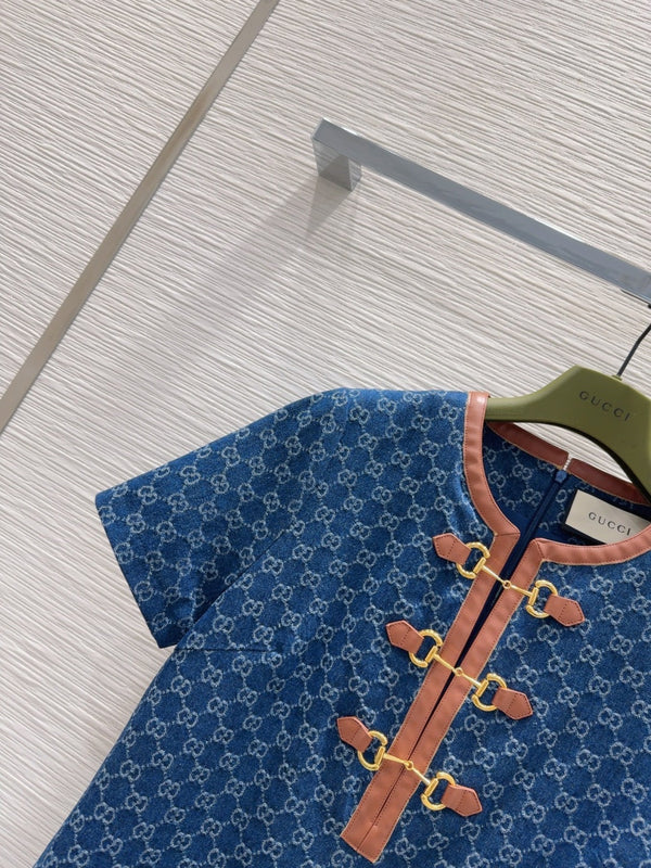 Gucci 2025 Denim Dress Blue Brown Cotton