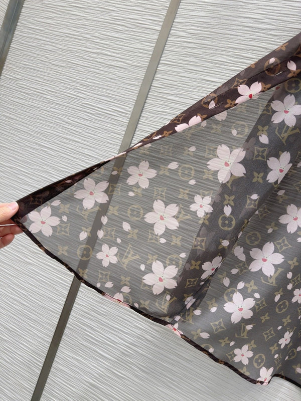 LV 25 Slightly Transparent Flower Shirt Brown Polyester
