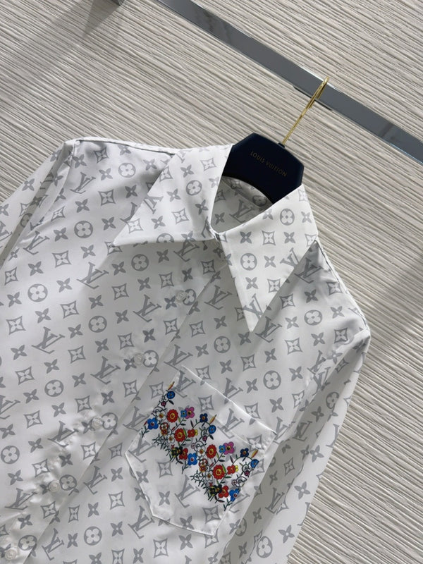 LV 25 Floral Wristband Shirt White Grey Polyester