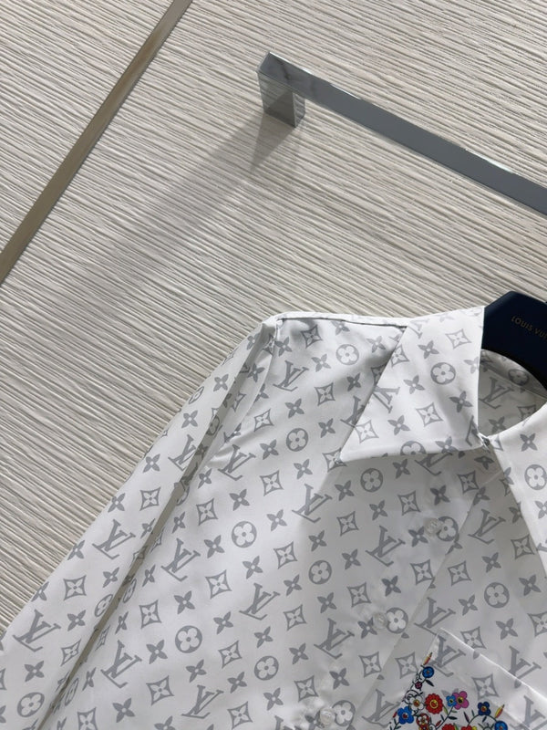 LV 25 Floral Wristband Shirt White Grey Polyester