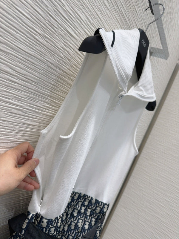 CD 2025 Vest Dress White mix Navy blue Cotton Polyester