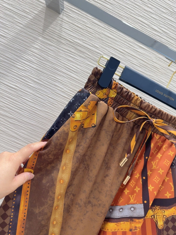 LV 25 Retro Elegant Trousers Multicolor Polyester