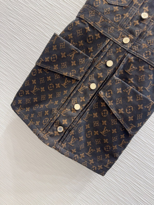 Abito gilet in denim con logo classico LV 25 in cotone nero