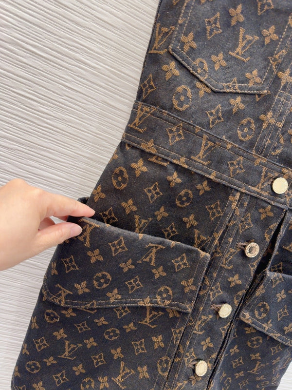 Abito gilet in denim con logo classico LV 25 in cotone nero