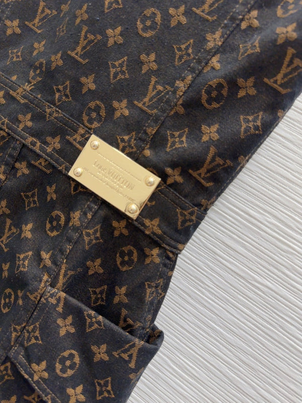 Abito gilet in denim con logo classico LV 25 in cotone nero