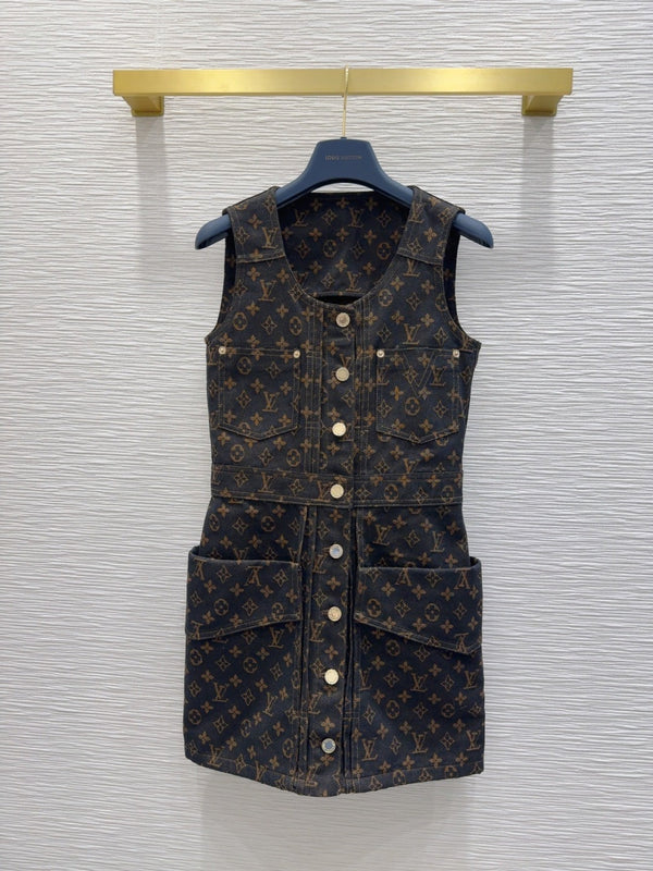 Abito gilet in denim con logo classico LV 25 in cotone nero