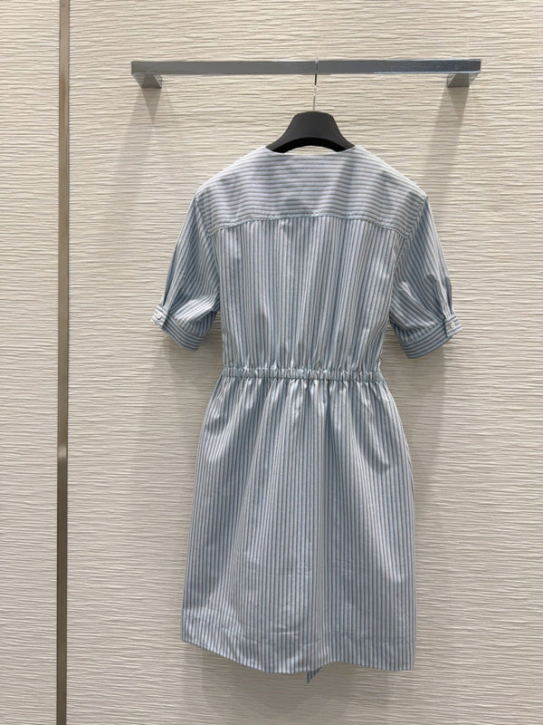 Fendi 25 Striped Dress Blue Cotton