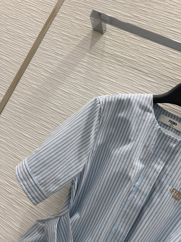 Fendi 25 Striped Dress Blue Cotton