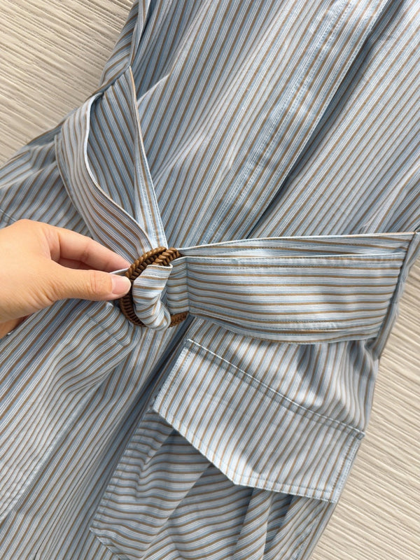 Fendi 25 Striped Dress Blue Cotton