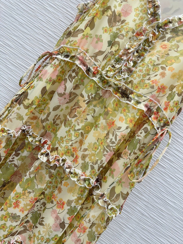 Celine 25 Floral Sleeveless Dress Green mix colors Polyester