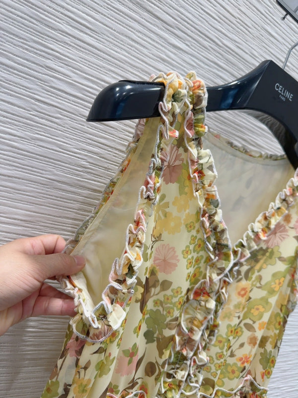 Celine 25 Floral Sleeveless Dress Green mix colors Polyester