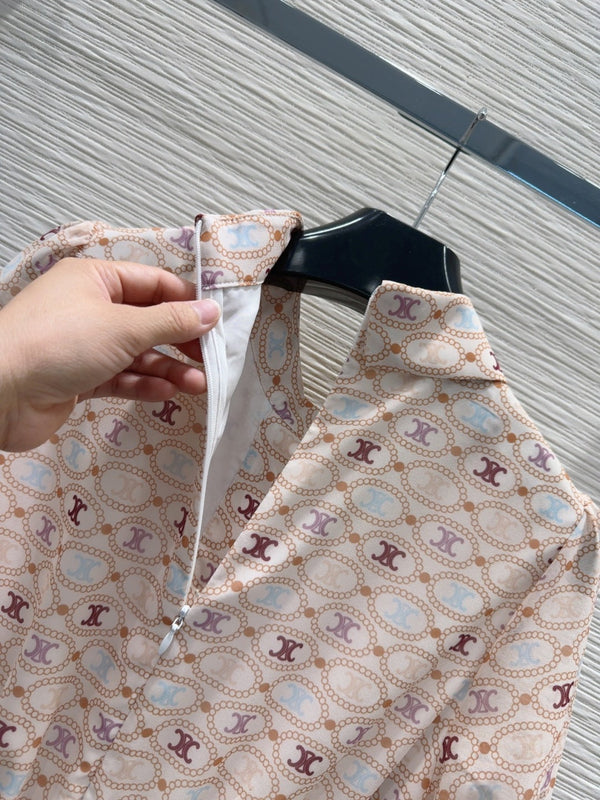 Celine 2025 Pattern Print Dress Light Pink Polyester