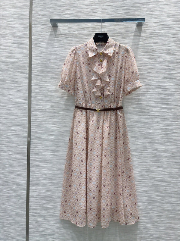 Celine 2025 Pattern Print Dress Light Pink Polyester