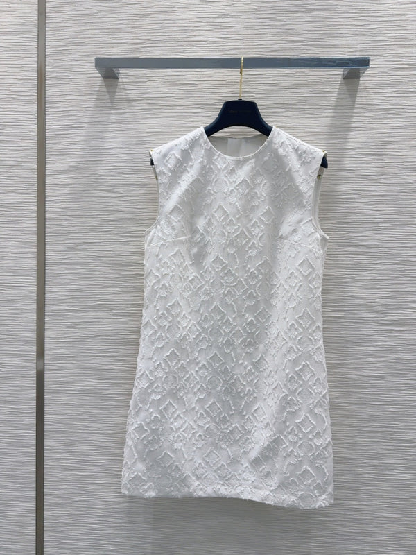 LV 25S Back Zipper Cute Vest Dress White Cotton