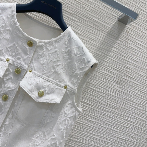 LV 25S Monograw Jacquard Fabric Vest Jacket White Cotton