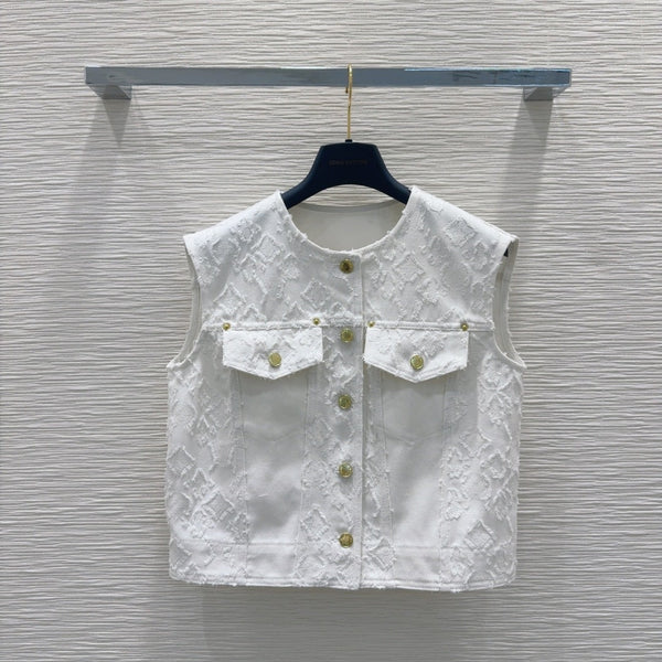 LV 25S Monograw Jacquard Fabric Vest Jacket White Cotton